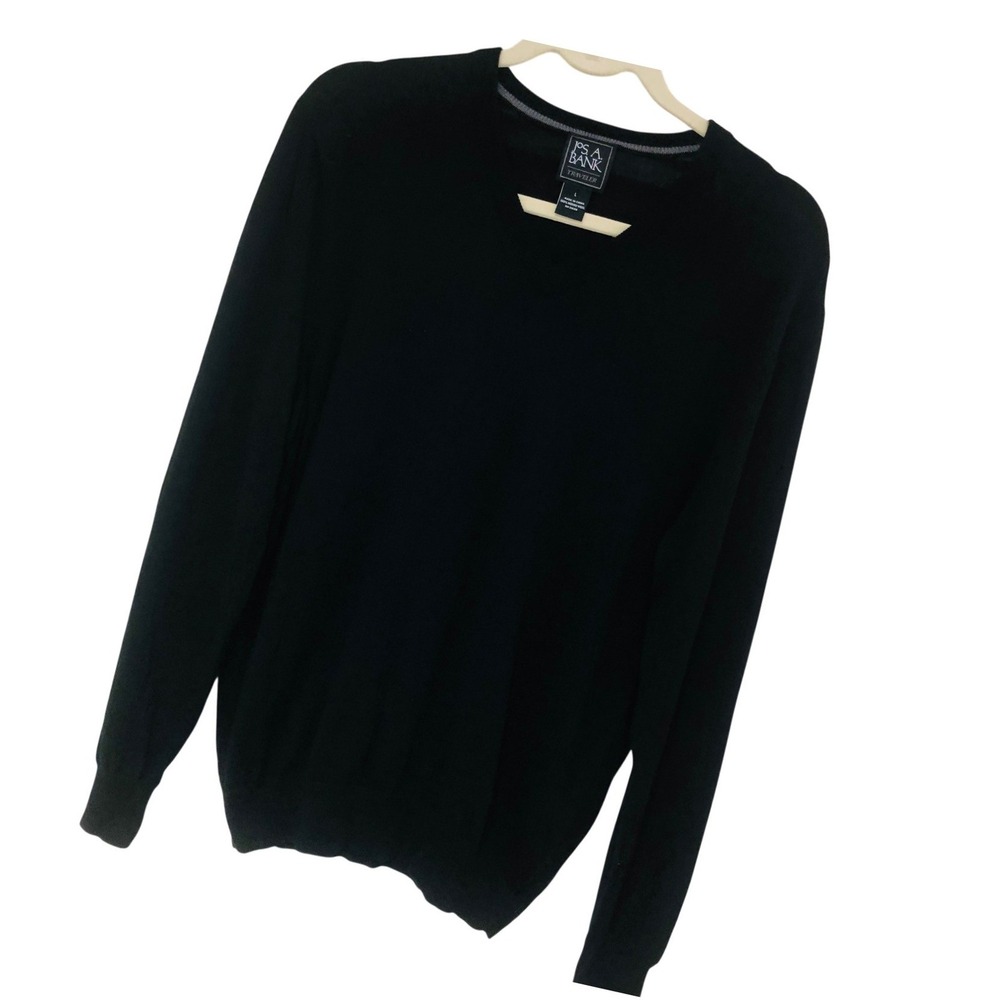 Jos A Bank Traveler Merino Wool V-Neck Sweater Dark Academia Preppy Casual Men L